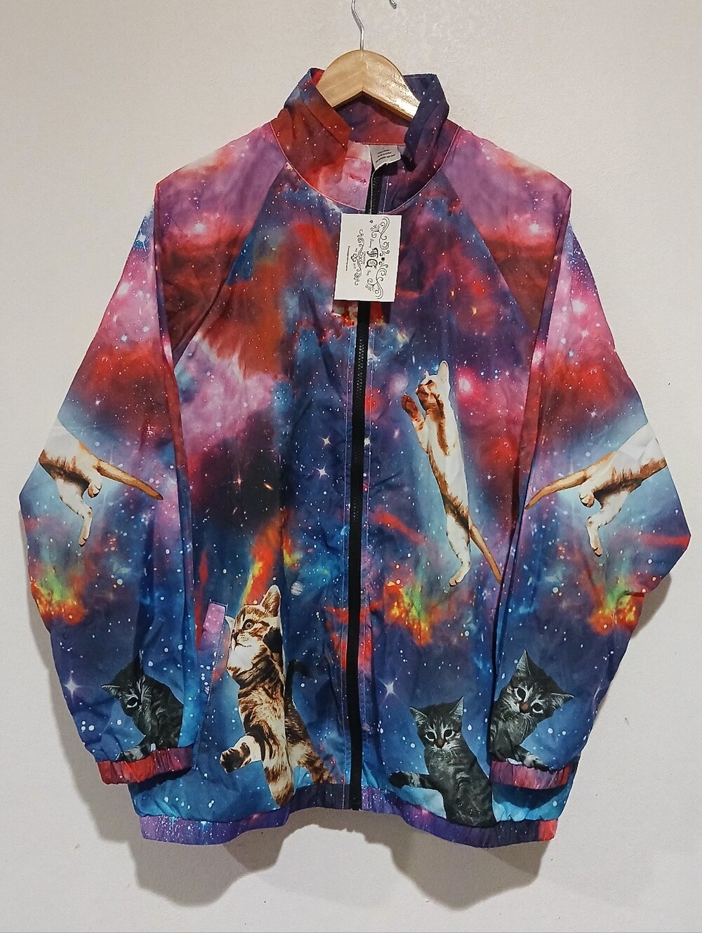 Funny FG Guy Creation Space Cats 80s & 90s Retro Neon Windbreaker Size: L (NEW)